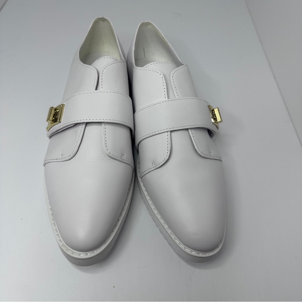 Karl Lagerfeld Celine Leather White Sneaker/Loafer with Gold Turnlock Buckle